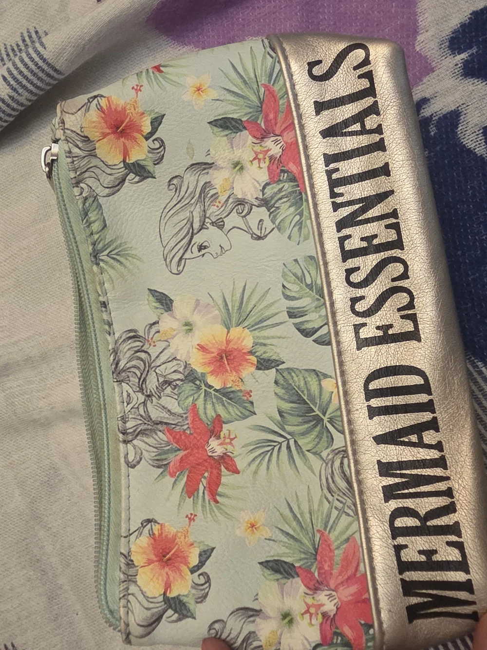 Disney Mint Green Floral 'Mermaid Essentials' Cosmetic Bag